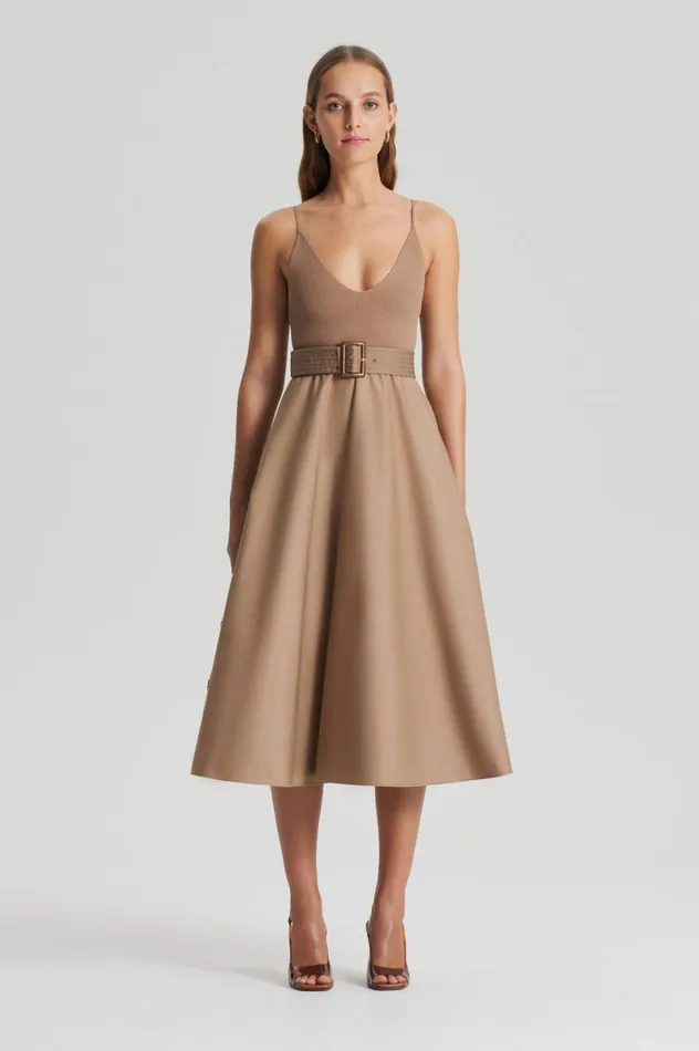 Dresses Women Scanlan Theodore CREPE KNIT CAMISOLE COTTON DRESS Camel