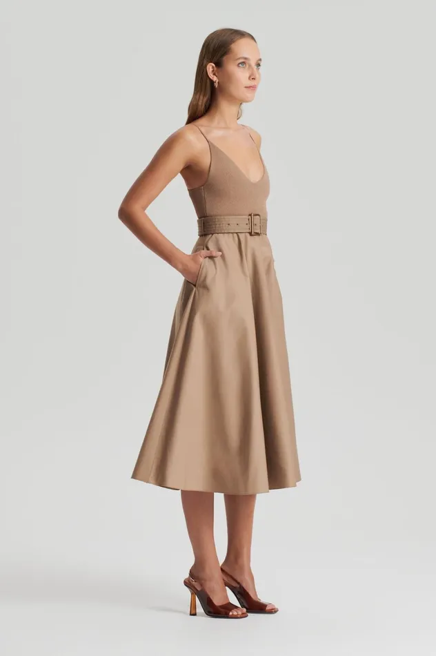 Dresses Women Scanlan Theodore CREPE KNIT CAMISOLE COTTON DRESS Camel Dresses Women Scanlan Theodore CREPE KNIT CAMISOLE COTTON DRESS Camel