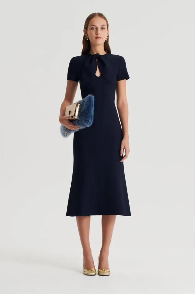 Dresses Women Scanlan Theodore CREPE KNIT CRAVAT DRESS Navy