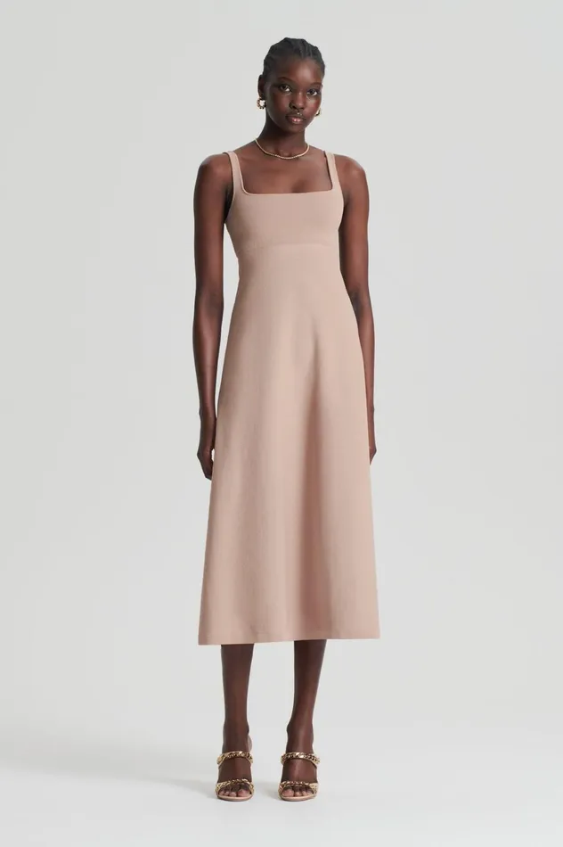 Dresses Women Scanlan Theodore CREPE KNIT SQUARE NECK DRESS Oat