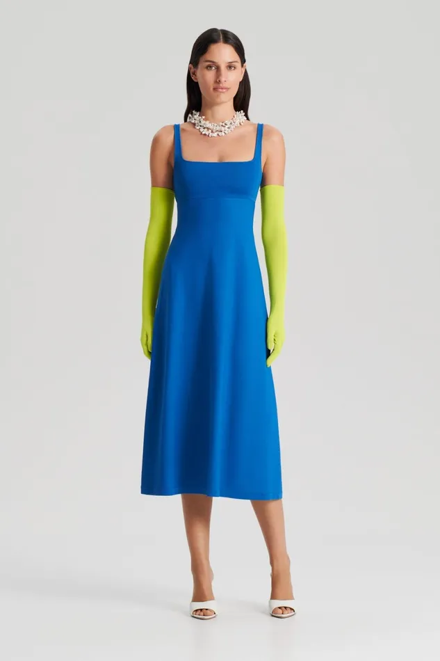 Dresses Women Scanlan Theodore CREPE KNIT SQUARE NECK DRESS Prussianblue