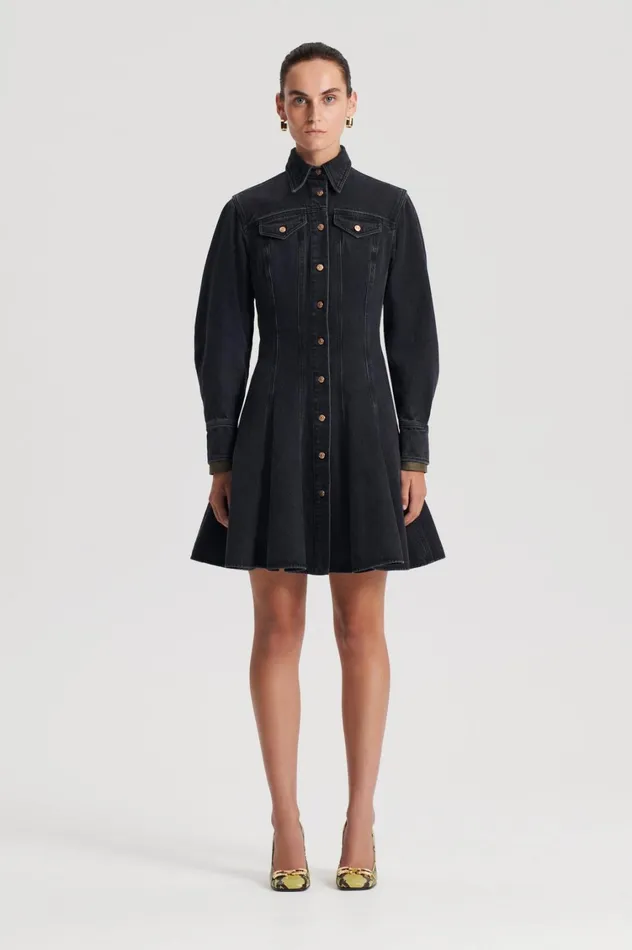 Dresses Women Scanlan Theodore DENIM MINI DRESS Washed Black G Dresses Women Scanlan Theodore DENIM MINI DRESS Washed Black G