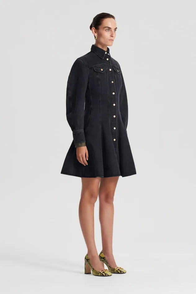 Dresses Women Scanlan Theodore DENIM MINI DRESS Washed Black G Dresses Women Scanlan Theodore DENIM MINI DRESS Washed Black G