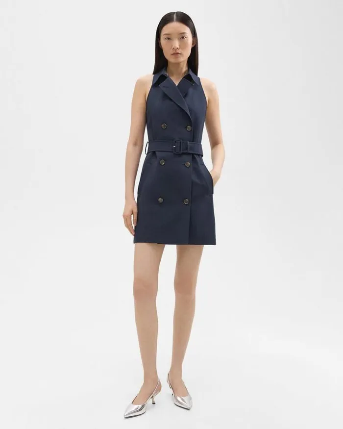 Dresses Women Theory Halter Trench Dress In Good Wool Nocturne Navy