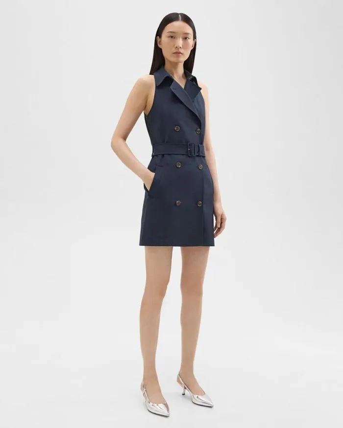 Dresses Women Theory Halter Trench Dress In Good Wool Nocturne Navy