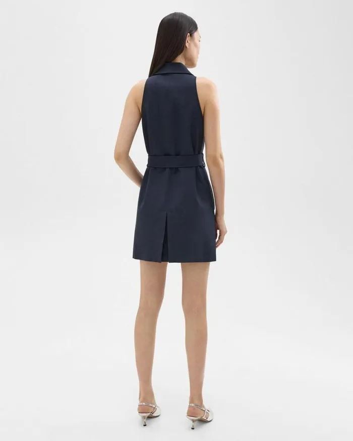 Dresses Women Theory Halter Trench Dress In Good Wool Nocturne Navy