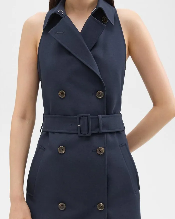 Dresses Women Theory Halter Trench Dress In Good Wool Nocturne Navy
