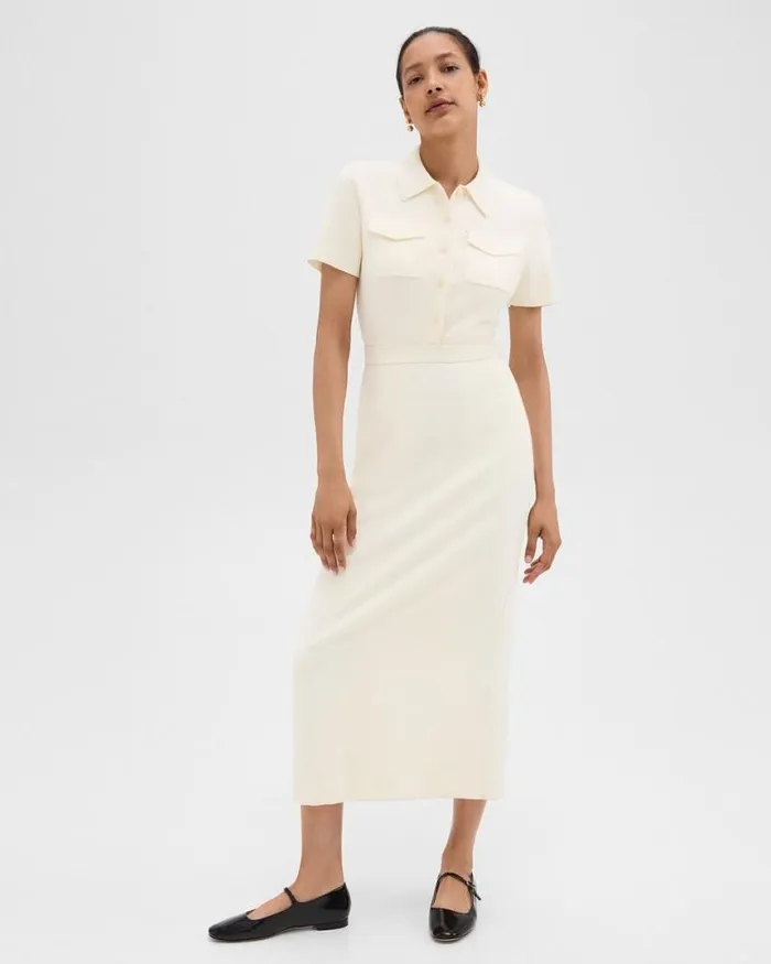Dresses Women Theory Military Midi Dress In Admiral Crepe Rice