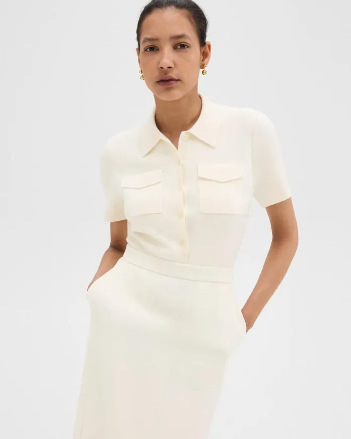 Dresses Women Theory Military Midi Dress In Admiral Crepe Rice