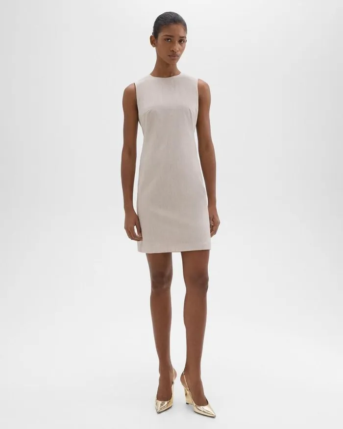 Dresses Women Theory Sleeveless Fitted Dress In Good Wool Sand Melange