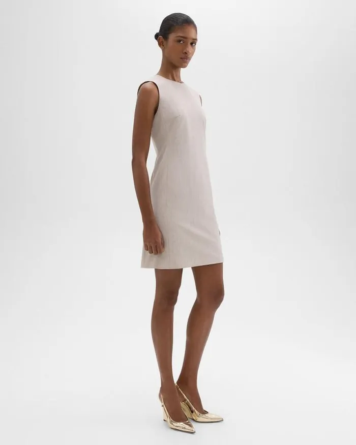 Dresses Women Theory Sleeveless Fitted Dress In Good Wool Sand Melange