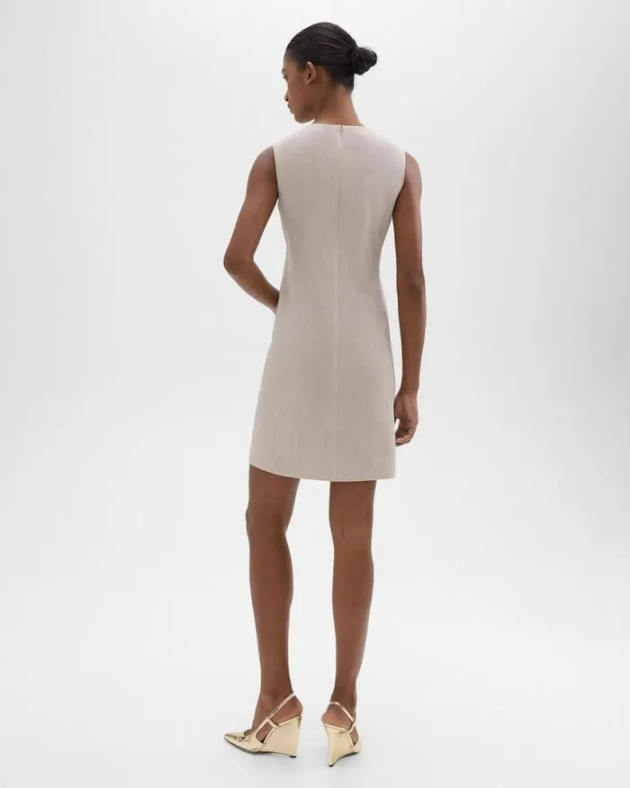Dresses Women Theory Sleeveless Fitted Dress In Good Wool Sand Melange
