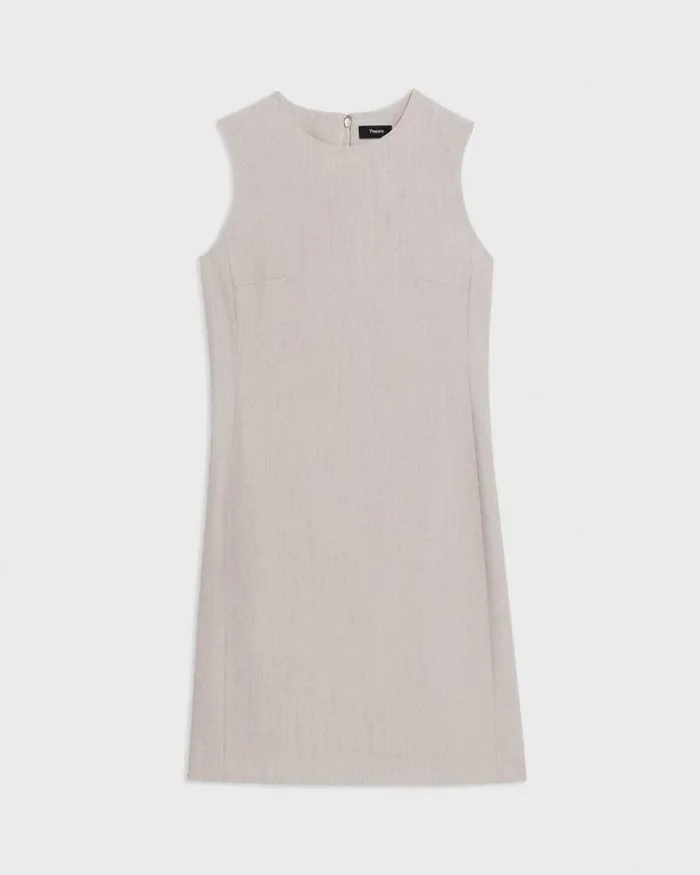 Dresses Women Theory Sleeveless Fitted Dress In Good Wool Sand Melange