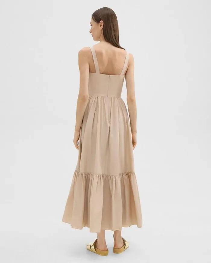 Dresses Women Theory Tiered Sleeveless Dress In CottonBlend Soft Gold Dresses Women Theory Tiered Sleeveless Dress In CottonBlend Soft Gold