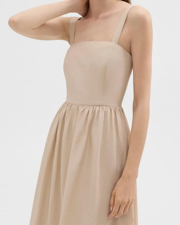 Dresses Women Theory Tiered Sleeveless Dress In CottonBlend Soft Gold Dresses Women Theory Tiered Sleeveless Dress In CottonBlend Soft Gold