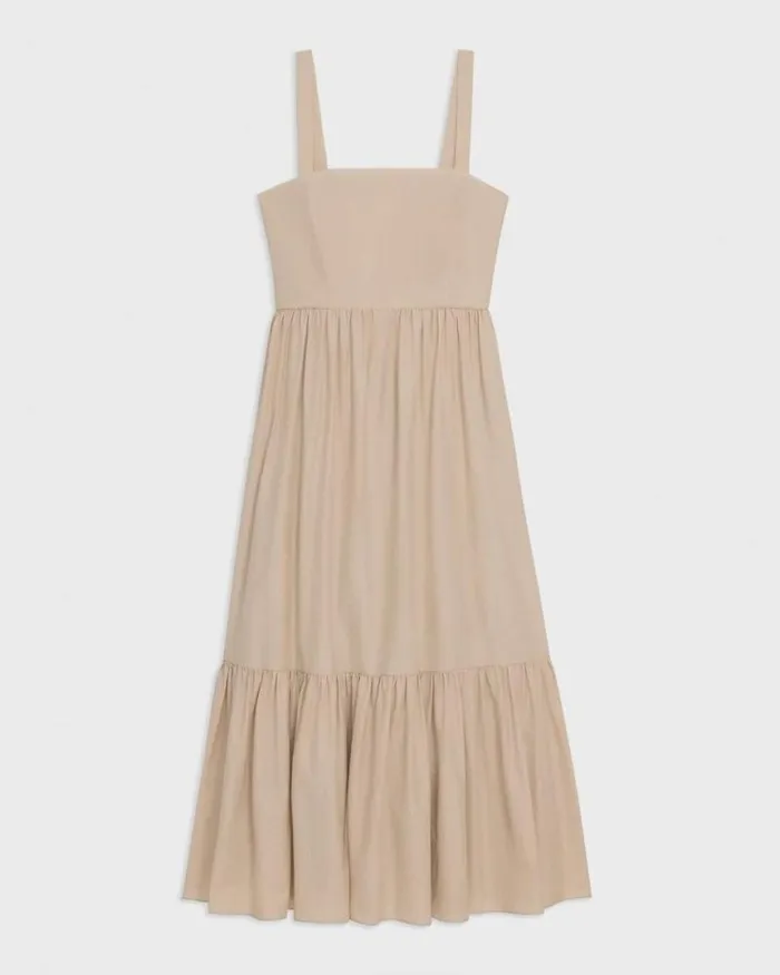 Dresses Women Theory Tiered Sleeveless Dress In CottonBlend Soft Gold Dresses Women Theory Tiered Sleeveless Dress In CottonBlend Soft Gold