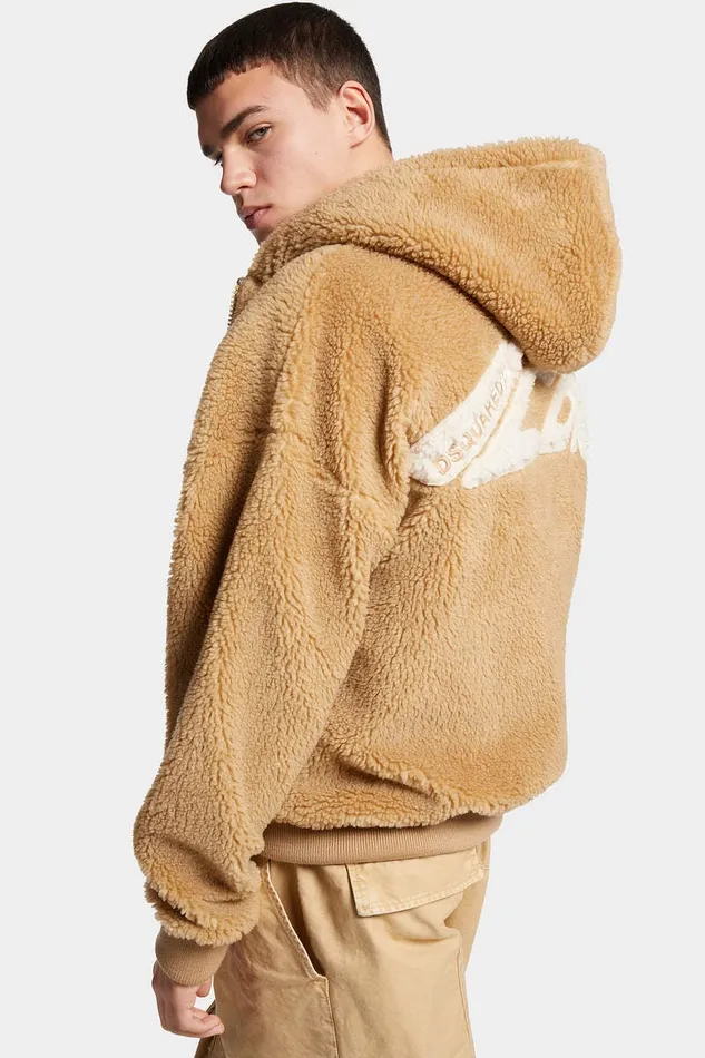 Dsquared2 Coats and Outerwear Icon New Generation Relax Fit Teddy Zip Sweatshirt Camel 8211 Men