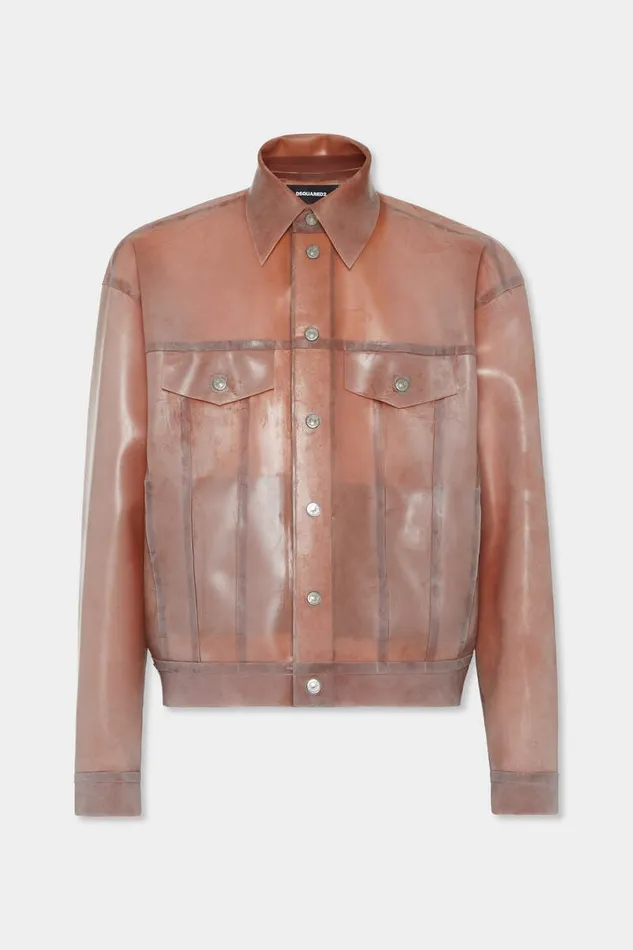 Dsquared2 Coats and Outerwear Panno Latex Jean Jacket Antique Rose 8211 Men