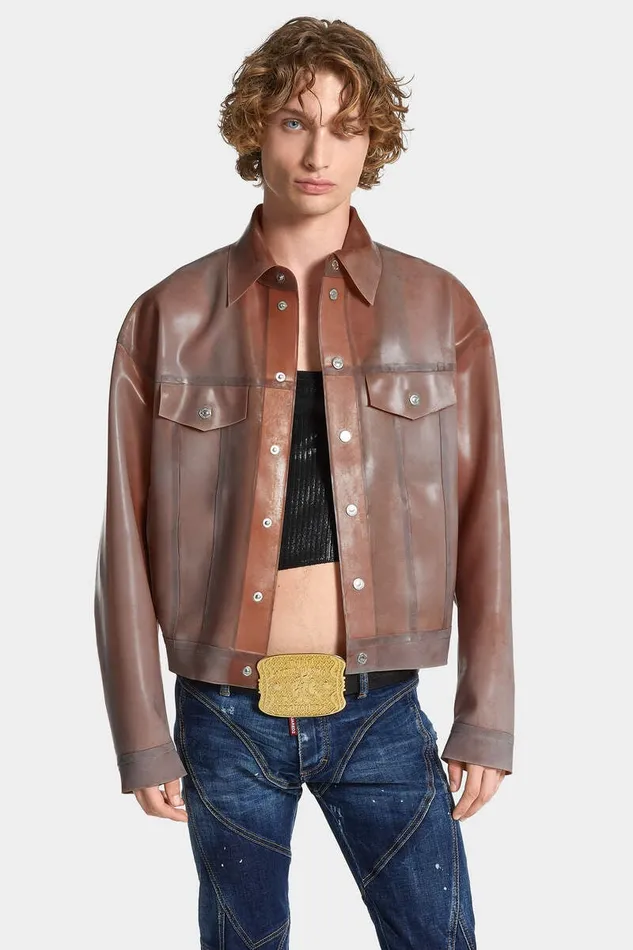 Dsquared2 Coats and Outerwear Panno Latex Jean Jacket Antique Rose 8211 Men