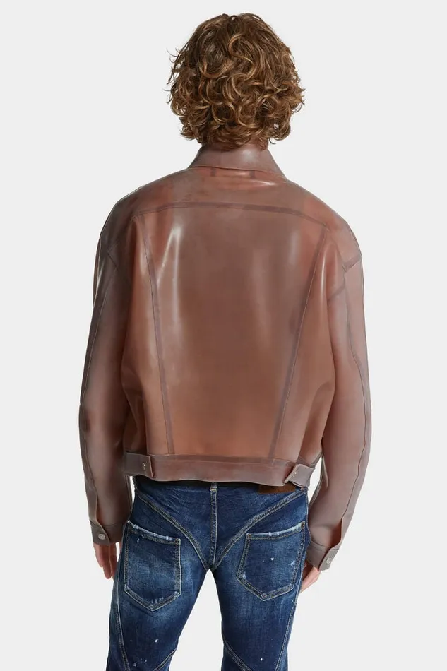 Dsquared2 Coats and Outerwear Panno Latex Jean Jacket Antique Rose 8211 Men