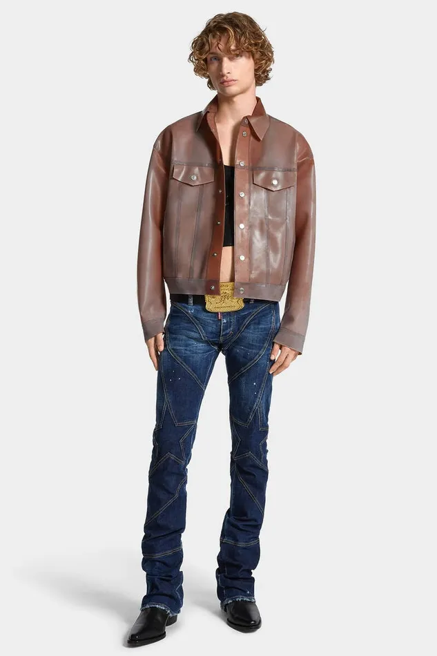 Dsquared2 Coats and Outerwear Panno Latex Jean Jacket Antique Rose 8211 Men