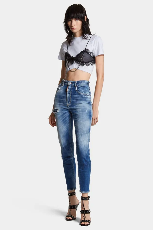 Dsquared2 Jeans Medium Small Hole Wash High Waist Twiggy Jeans Navy 8211 Women