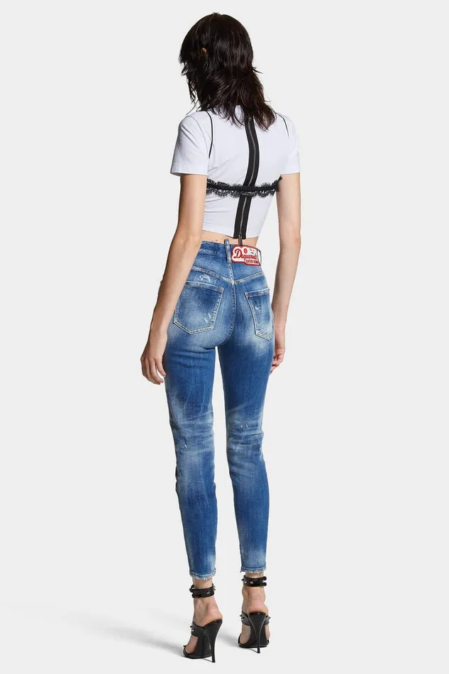 Dsquared2 Jeans Medium Small Hole Wash High Waist Twiggy Jeans Navy 8211 Women