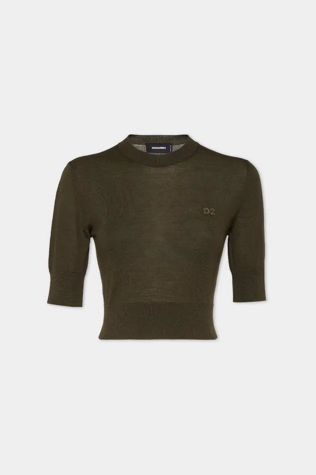 Dsquared2 Knitwear Cropped D2 Pullover Military Green 8211 Women