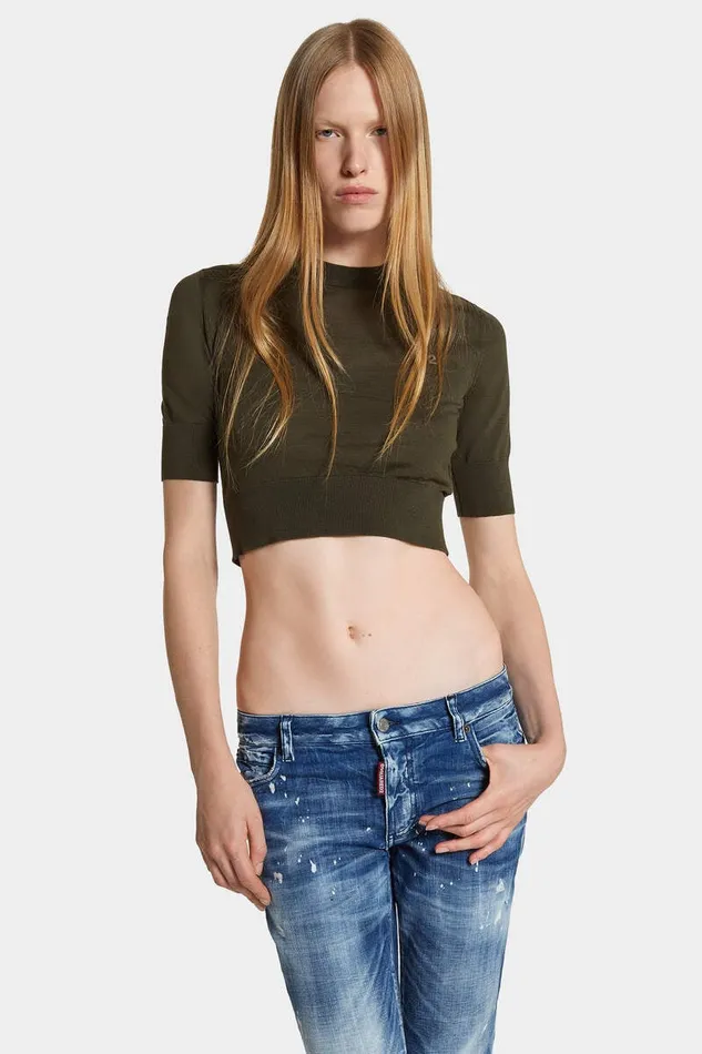 Dsquared2 Knitwear Cropped D2 Pullover Military Green 8211 Women