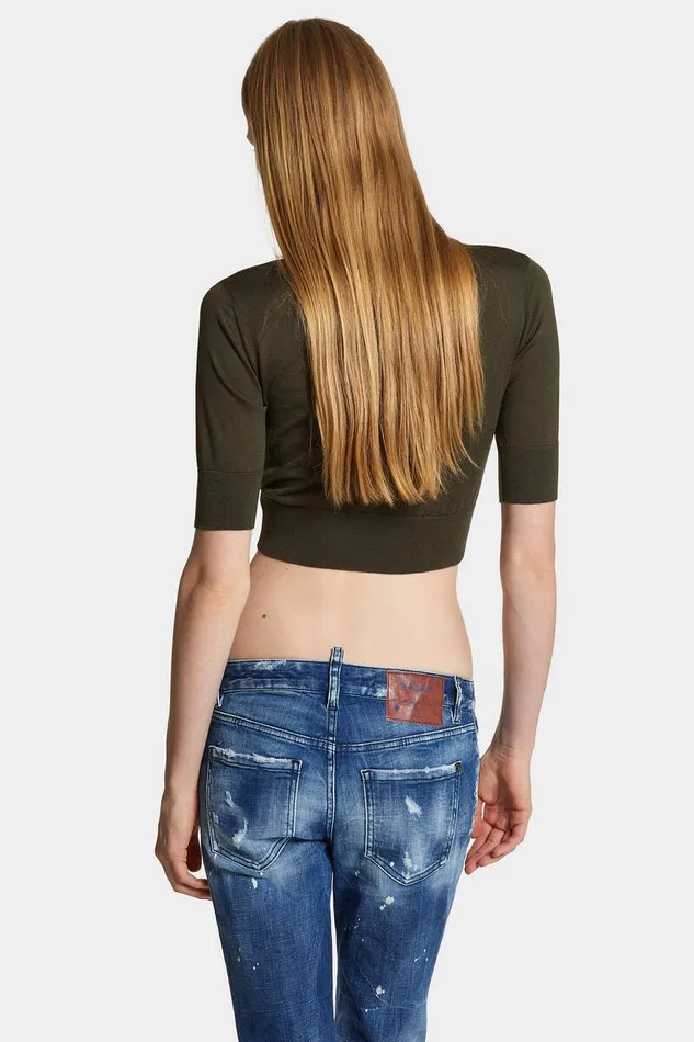 Dsquared2 Knitwear Cropped D2 Pullover Military Green 8211 Women
