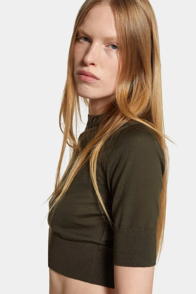Dsquared2 Knitwear Cropped D2 Pullover Military Green 8211 Women