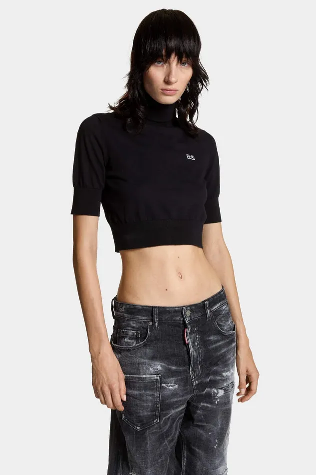 Dsquared2 Knitwear Cropped D2 Turtleneck Black 8211 Women