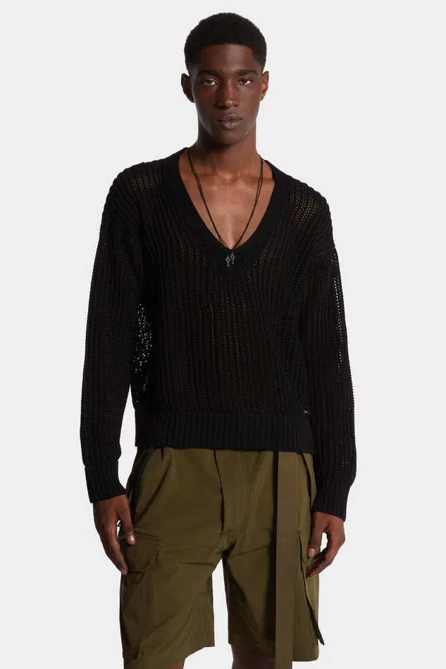 Dsquared2 Knitwear OpenKnit V Neck Pullover Black 8211 Men