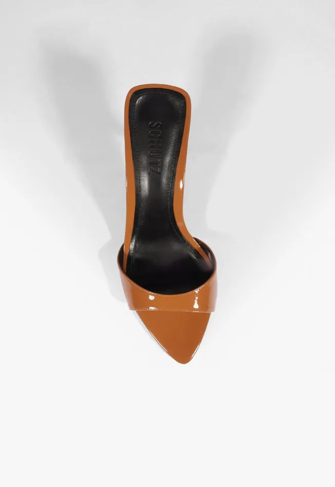 Elodie Patent Leather Sandal Honey Peach Women Schutz Shoes Mules