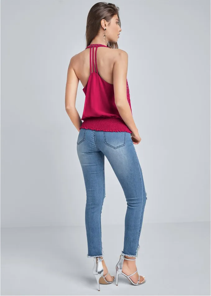 EMBELLISHED HALTER NECK TOP Fuchsia Women VENUS Night Out Tops