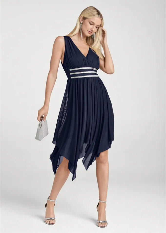 EMBELLISHED TRIM DRESS Navy Women VENUS Short Dresses