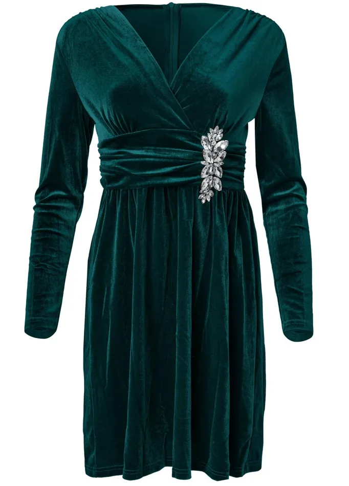EMBELLISHED VELVET DRESS Green Women VENUS Party Dresses
