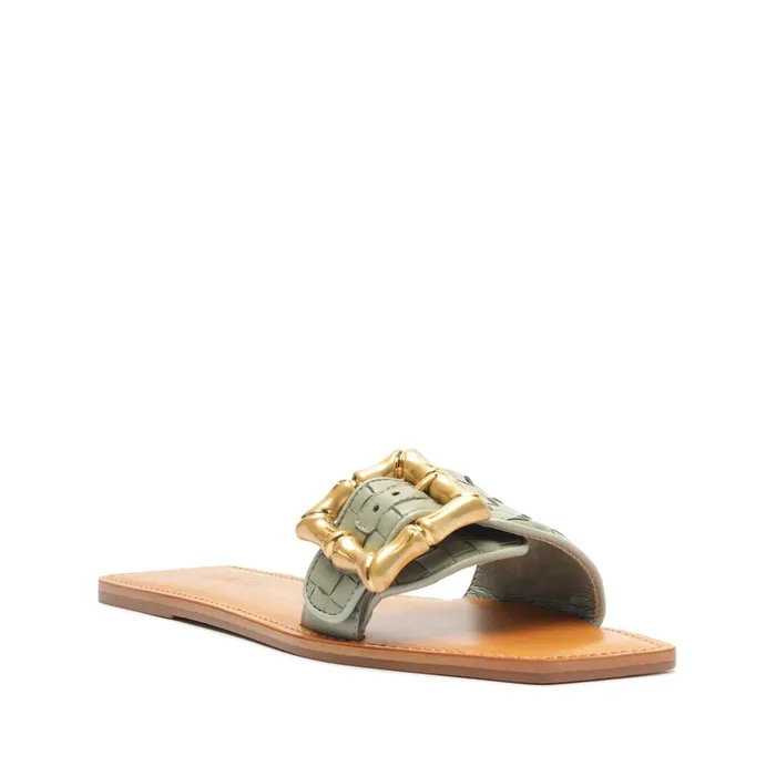 Enola Woven Leather Sandal Green Women Schutz Shoes Enola