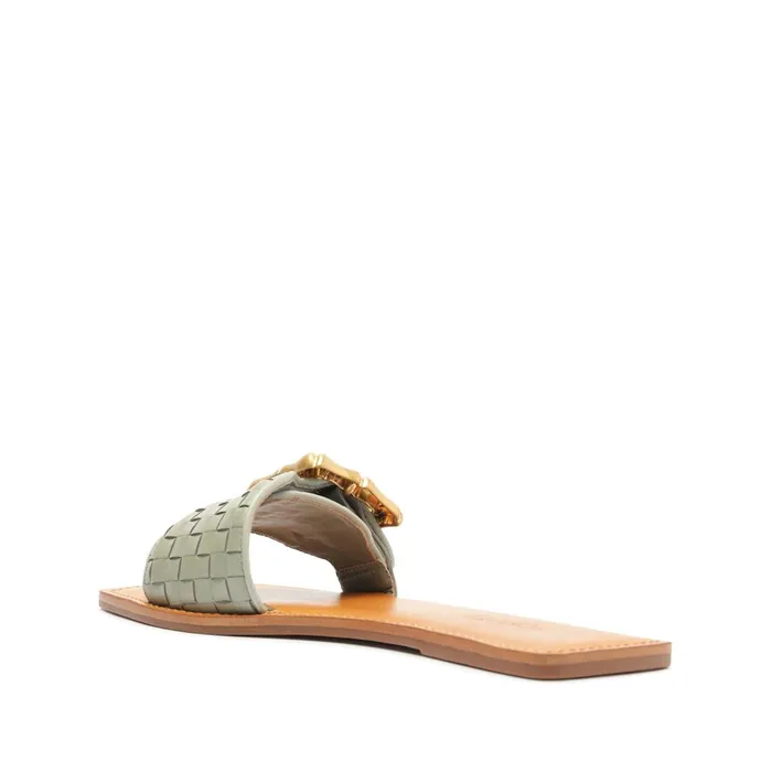 Enola Woven Leather Sandal Green Women Schutz Shoes Enola