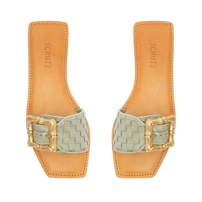 Enola Woven Leather Sandal Green Women Schutz Shoes Enola