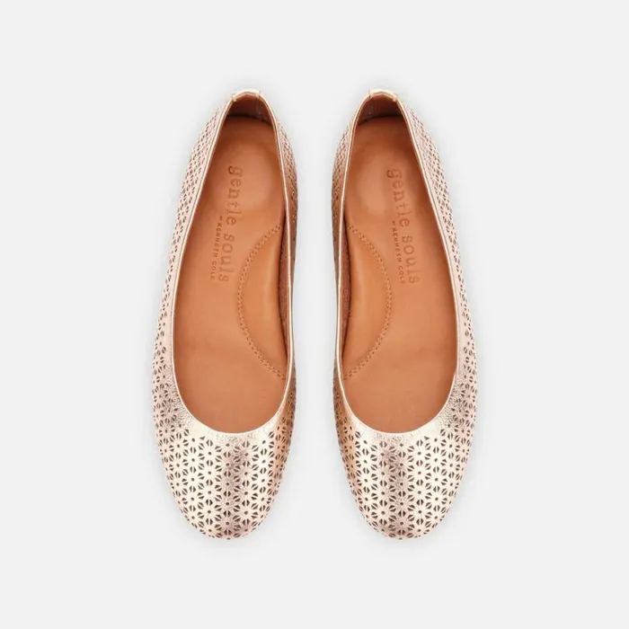 Eugene Perforated Metallic Ballet Flat Rose Gold Women Kenneth Cole Flats