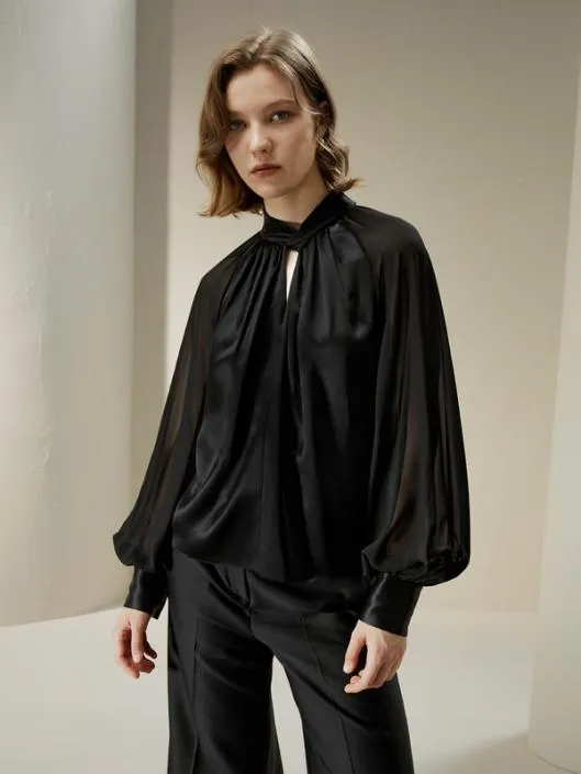 Evelyn Silk Blouse With SemiSheer Sleeves Women Blouses Lilysilk Shirts