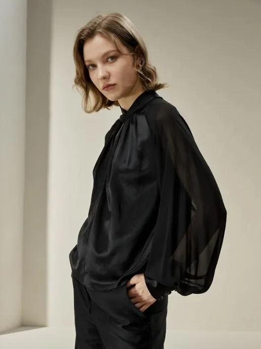 Evelyn Silk Blouse With SemiSheer Sleeves Women Blouses Lilysilk Shirts