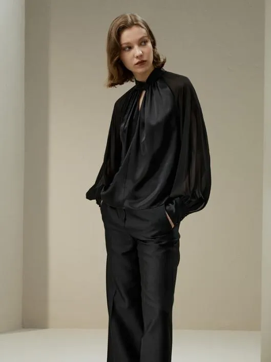 Evelyn Silk Blouse With SemiSheer Sleeves Women Blouses Lilysilk Shirts
