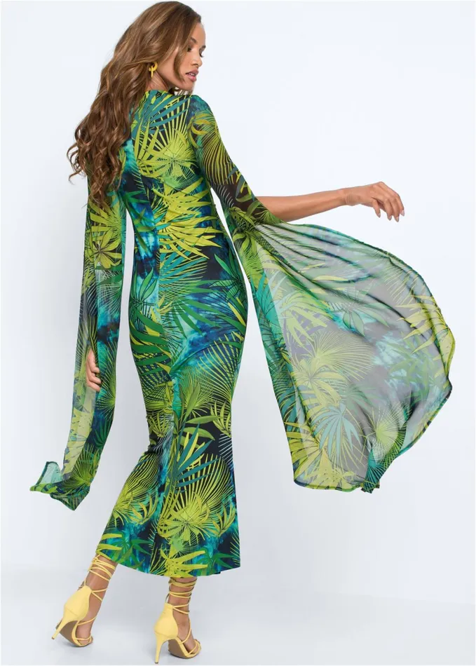 EXAGGERATED SLEEVE DRESS Green Multi Women VENUS Maxi Dresses