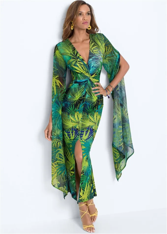 EXAGGERATED SLEEVE DRESS Green Multi Women VENUS Maxi Dresses