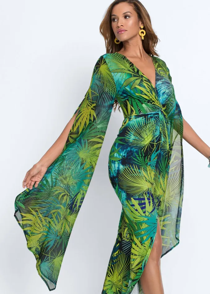 EXAGGERATED SLEEVE DRESS Green Multi Women VENUS Maxi Dresses
