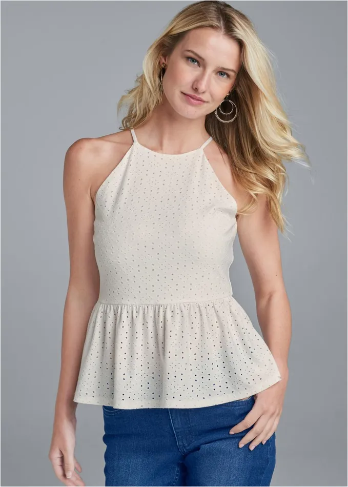 EYELET BABYDOLL TOP White Women VENUS Sleeveless Tops