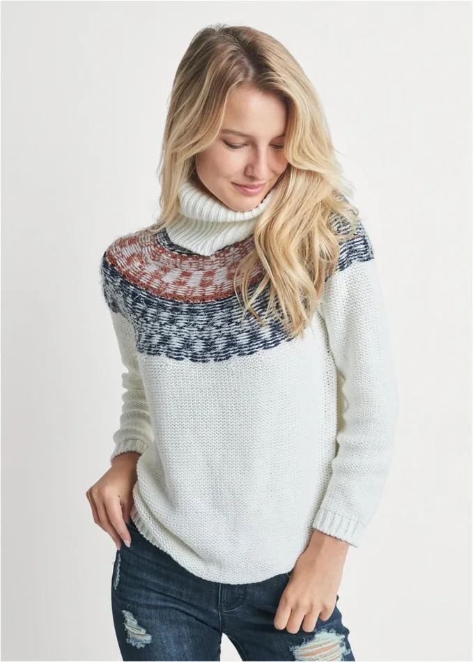 Fair Isle Turtleneck White Multi Women VENUS Turtleneck and Mock Neck