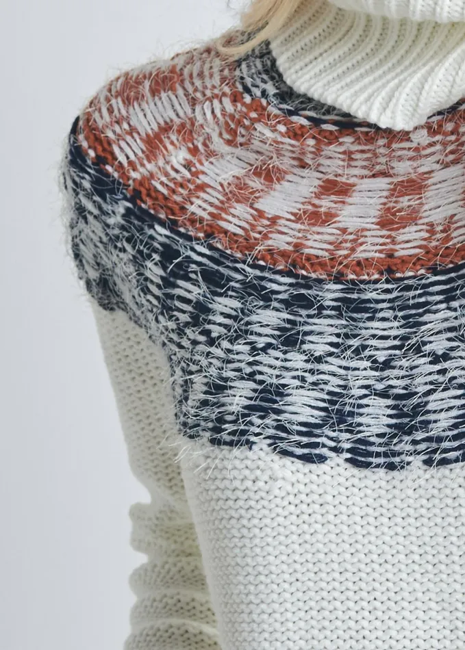 Fair Isle Turtleneck White Multi Women VENUS Turtleneck and Mock Neck